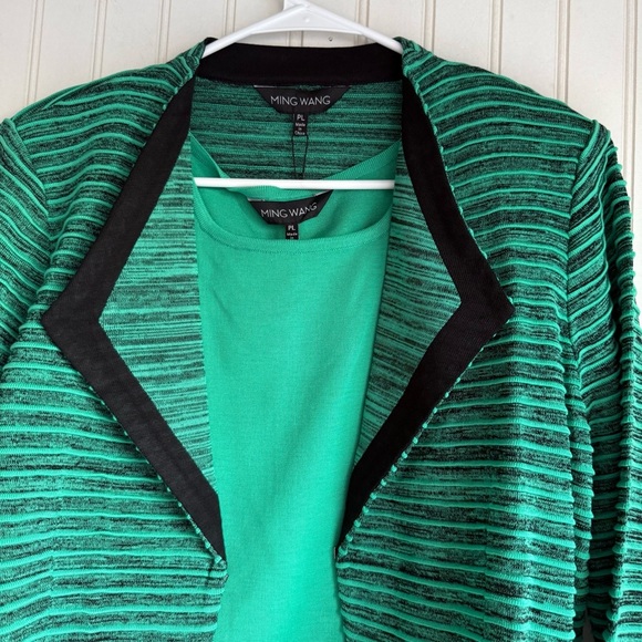 Ming Wang Size Petite L Green Ribbed Space Dye Knit Cardigan and Shell Set NEW! - Picture 2 of 7